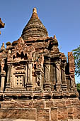 The cluster of red brick temples, named Khay-min-gha on the map on the North plain of Bagan. Myanmar. 